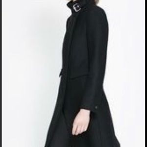 Women's ZARA Black Buckle Neck Military Wool Blend